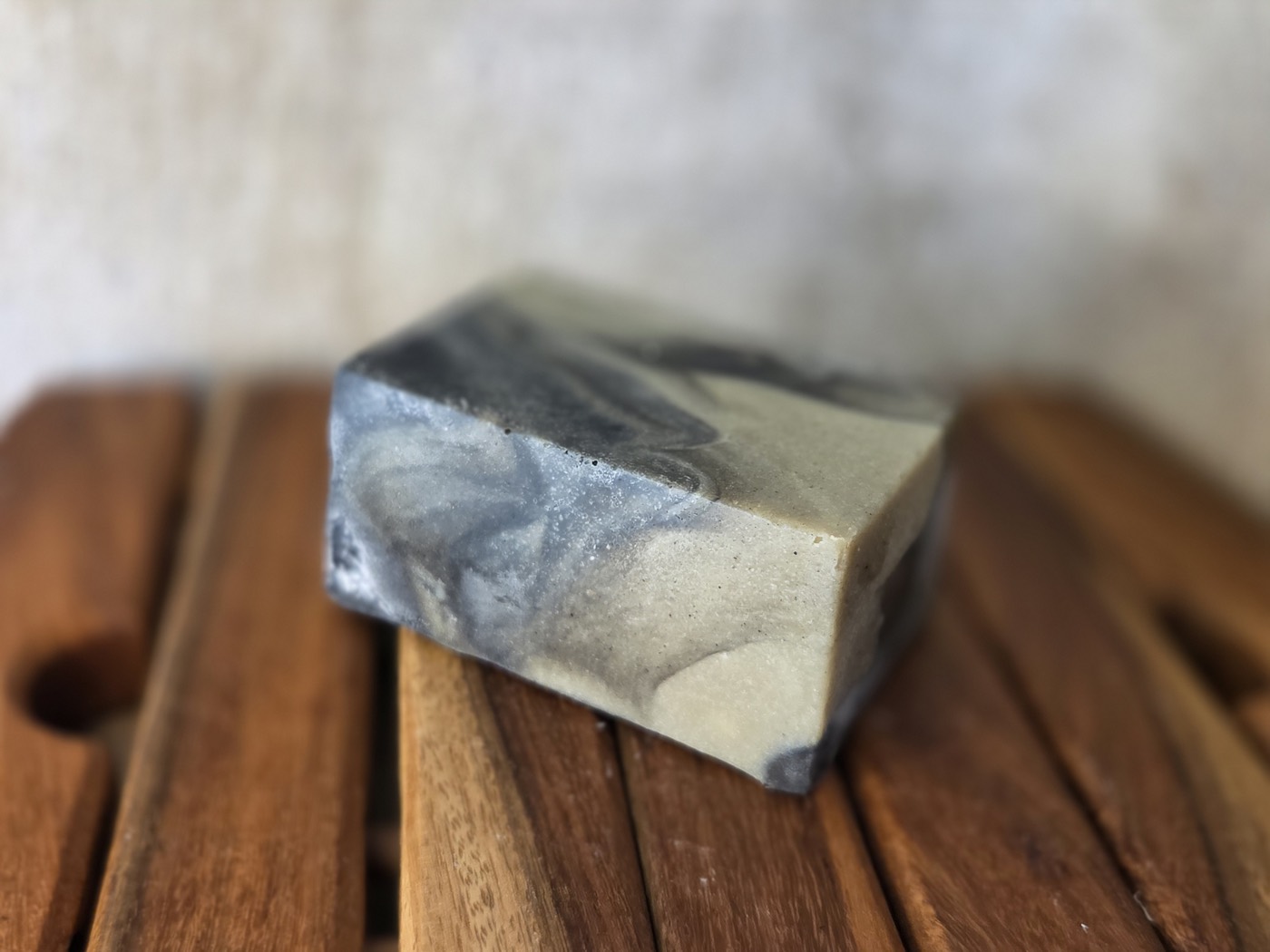 Charcoal, grey, and cream marbled soap brick (alternate angle)
