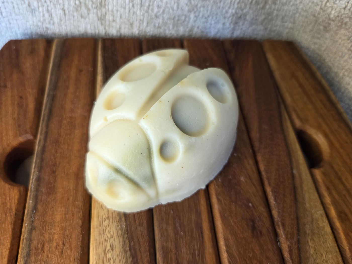 Pale celadon ladybug-shaped guest soap (alternate shape)
